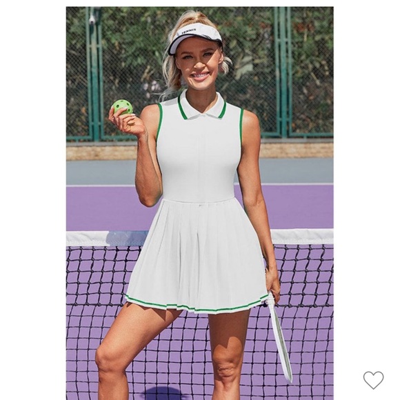 attarco Dresses & Skirts - White Tennis Dress with Green Trim